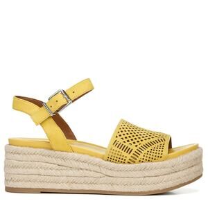 Franco Sarto Yellow Espadrille Boho Platform Sandals Sz 9 Suede Leather Buckle